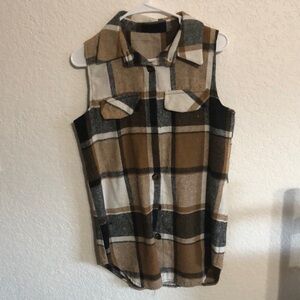 Plaid Sleeveless Button-Up Shirt